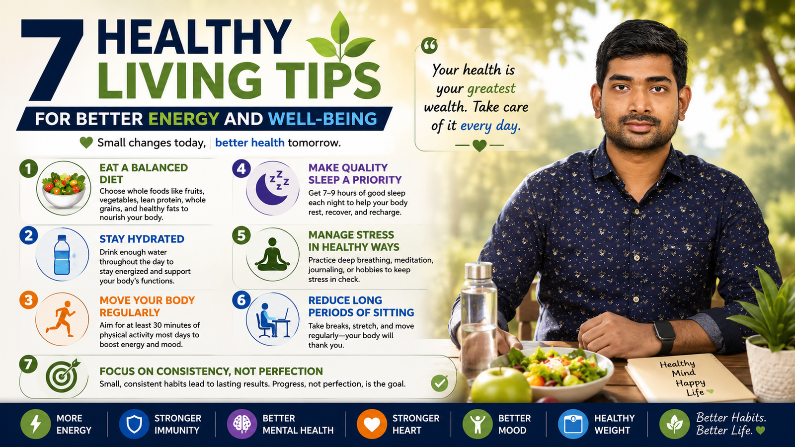Read more about the article 7 Healthy Living Tips for Better Energy and Well-Being